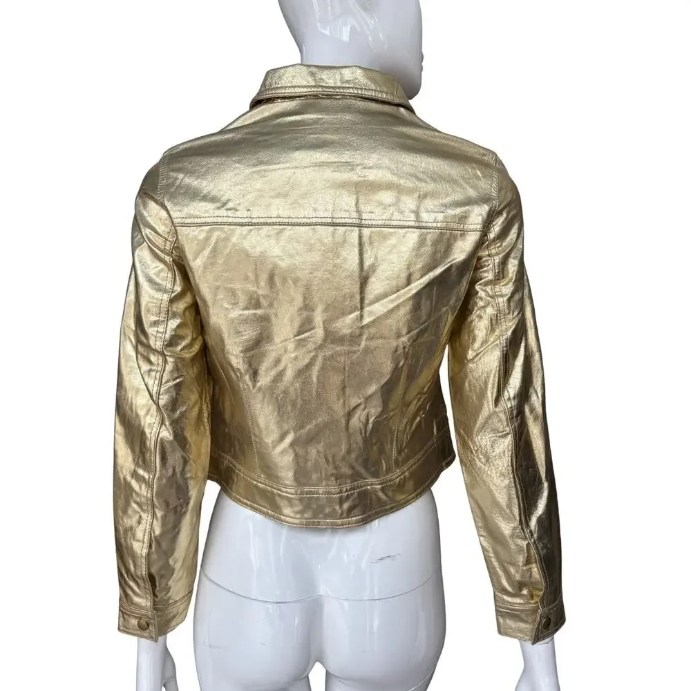 Newport News Jeanology Fun Gold Leather Jacket S